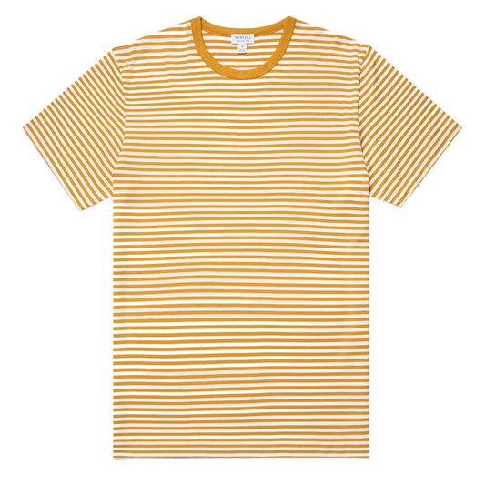 Sunspel S/S Crew Neck T-Shirt White / Cider English Stripe - The Sporting Lodge