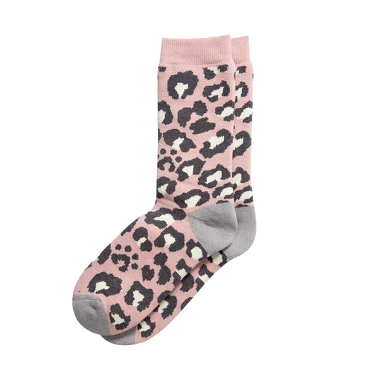 Rototo Pile Leopard Crew Socks Pale Pink - The Sporting Lodge